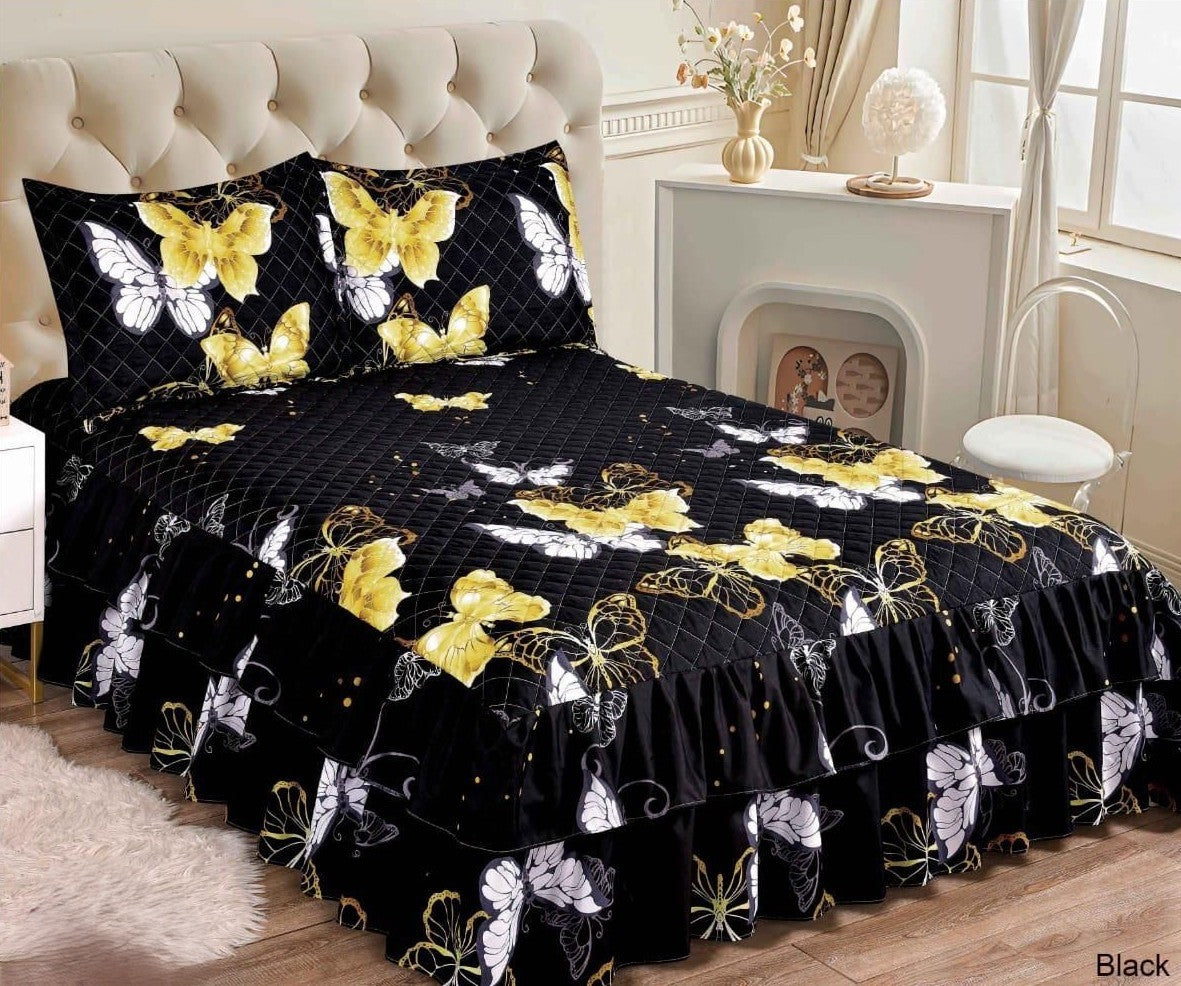 3pc Printed Ruffle Bedspread Queen