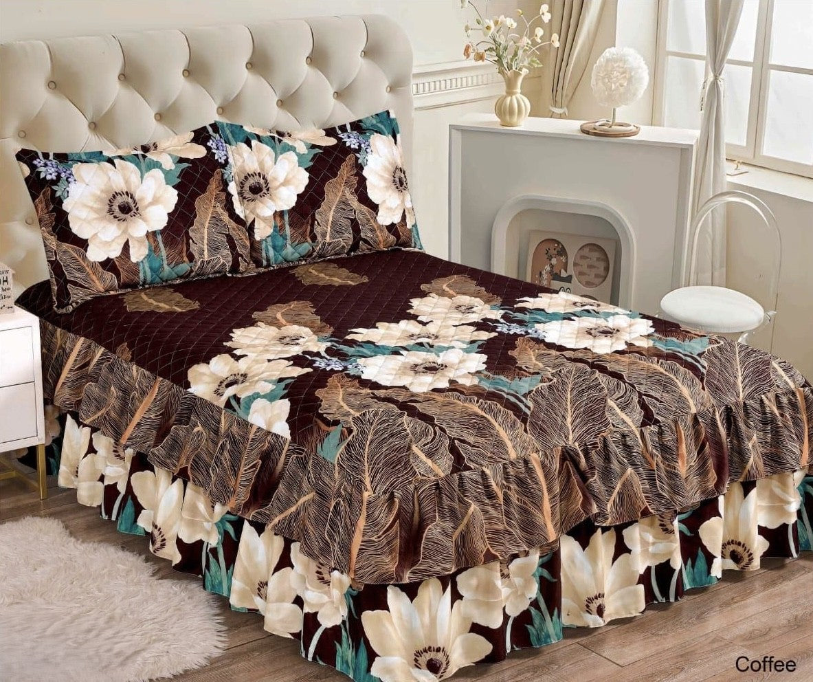3pc Printed Ruffle Bedspread Queen