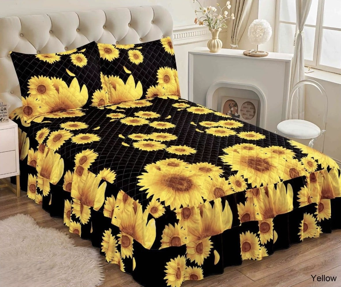 3pc Printed Ruffle Bedspread Queen
