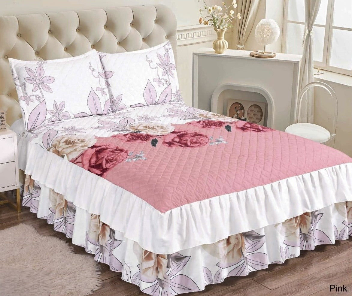 3pc Printed Ruffle Bedspread Queen