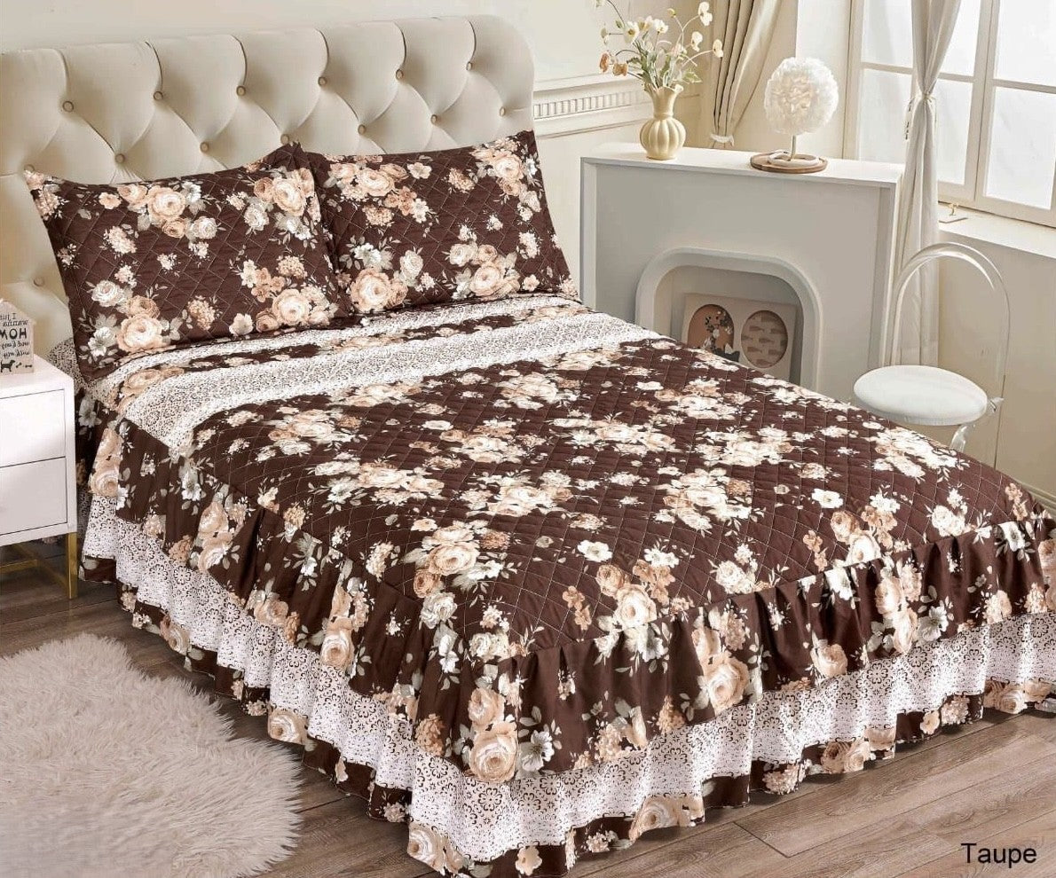 3pc Printed Ruffle Bedspread Queen