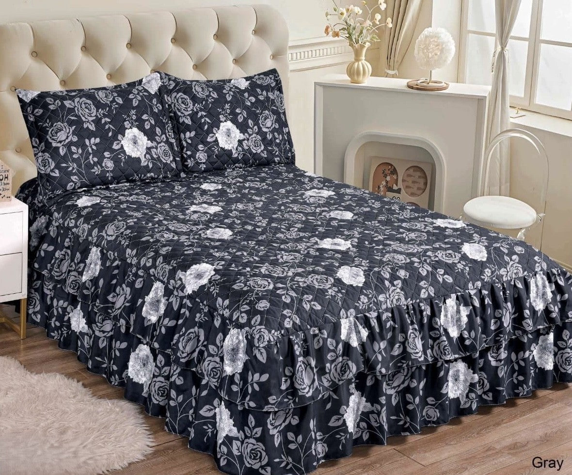 3pc Printed Ruffle Bedspread Queen