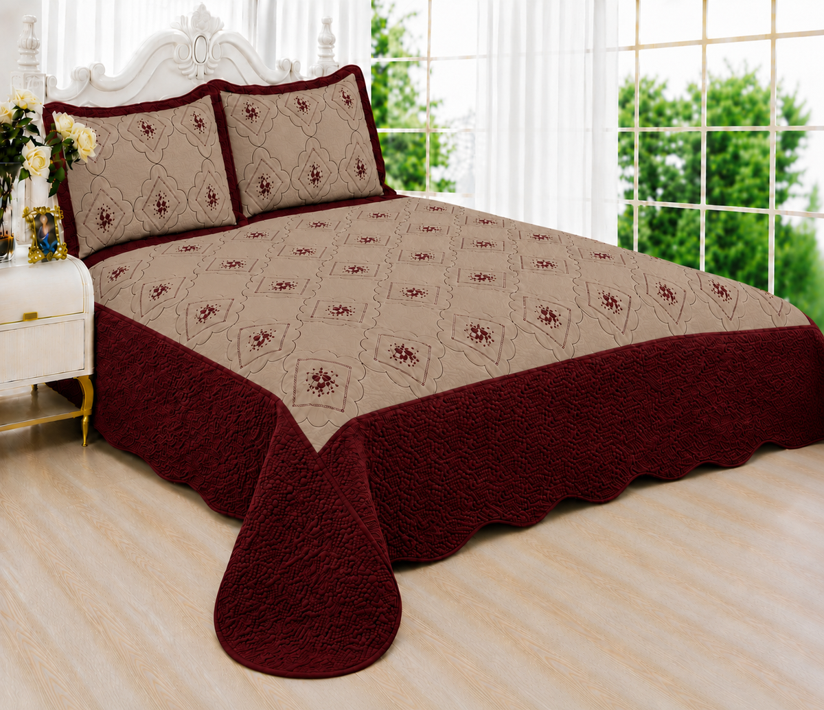 3pc Polysilk Quilted Bedspread