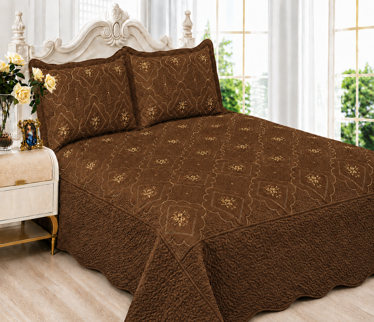 3pc Polysilk Quilted Bedspread