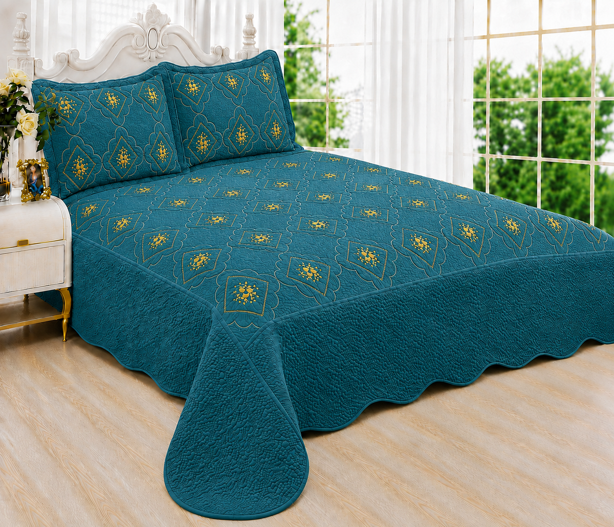 3pc Polysilk Quilted Bedspread