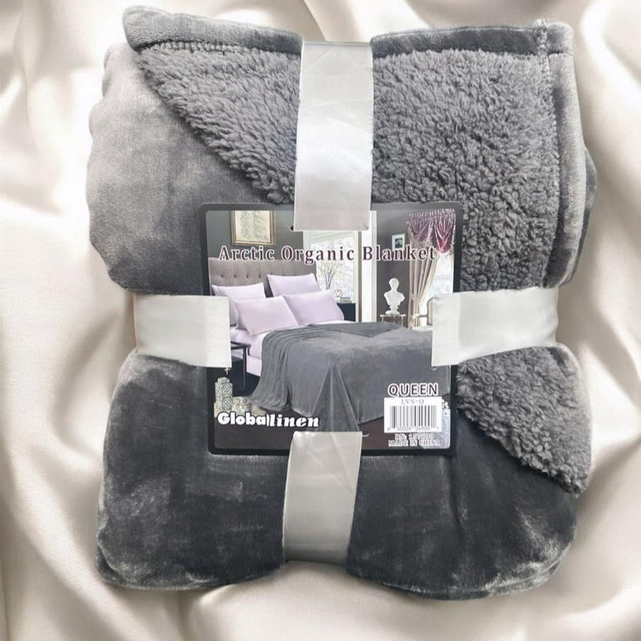 Gray blanket with packaging on a white background