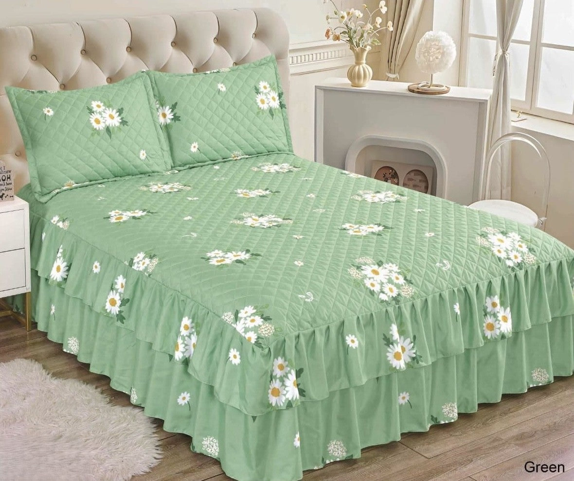 3pc Printed Ruffle Bedspread Queen