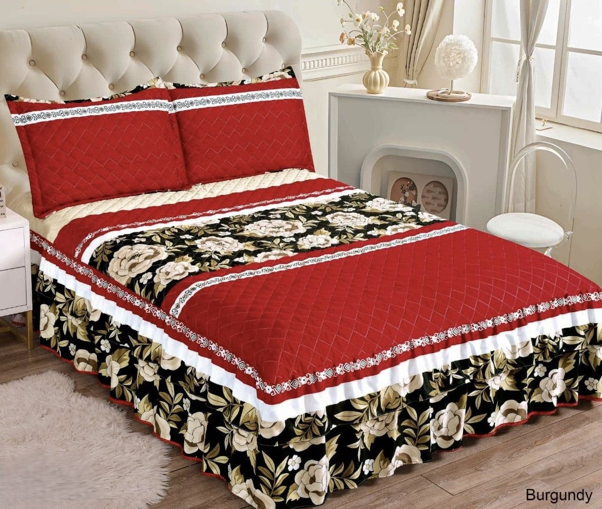 3pc Printed Ruffle Bedspread Queen