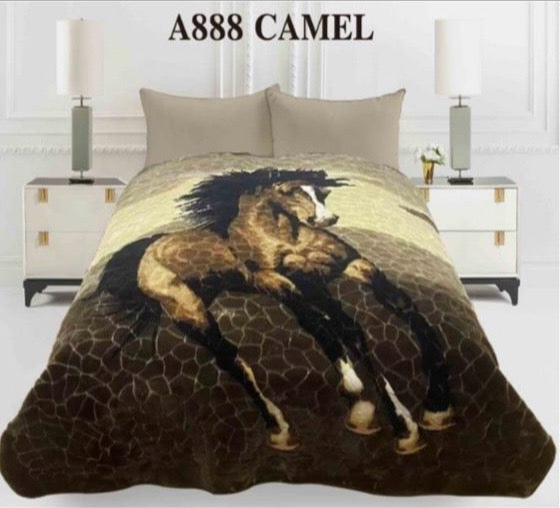 Blanket with horse design and 'A888 Camel' text on a white background