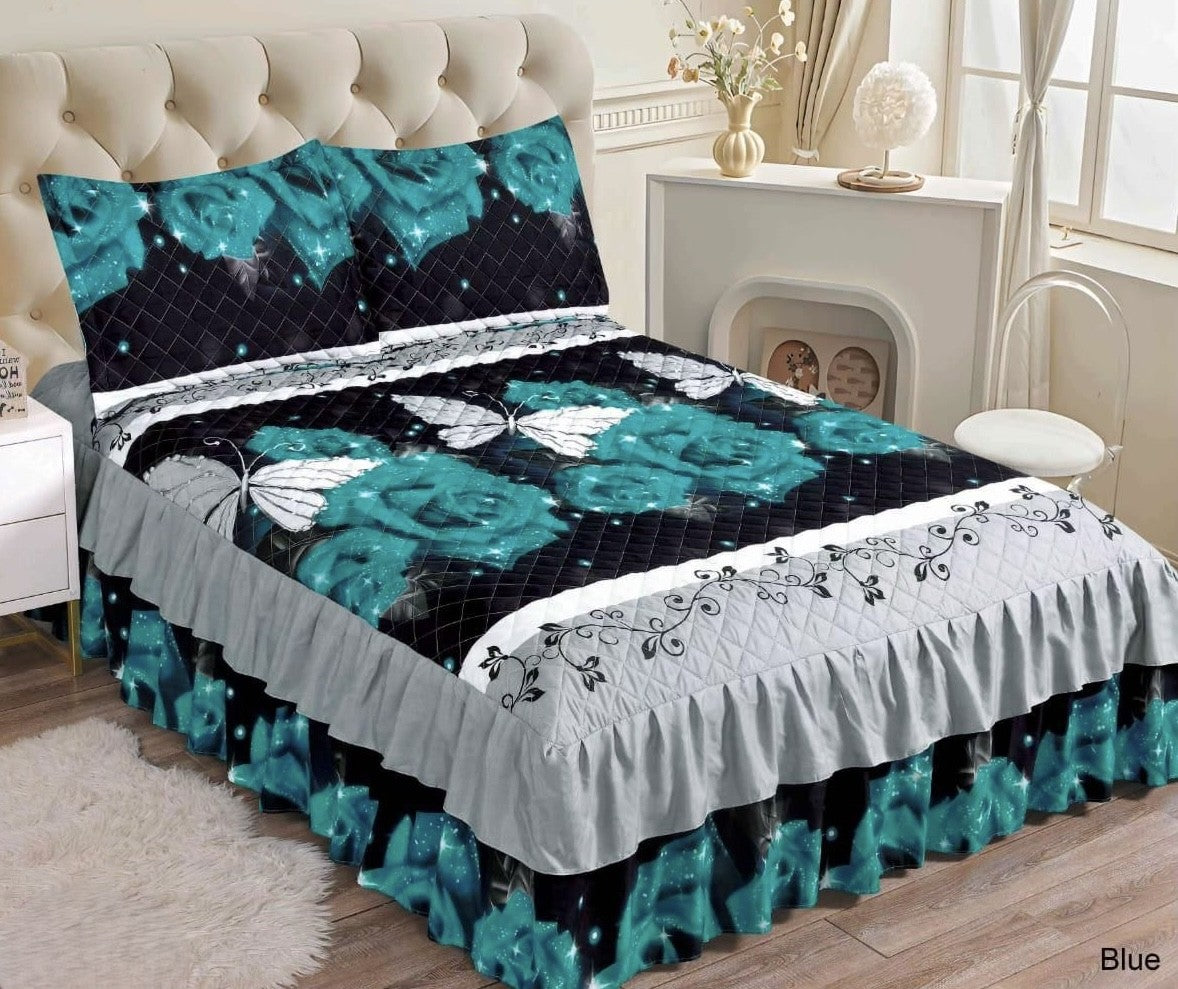 3pc Printed Ruffle Bedspread Queen